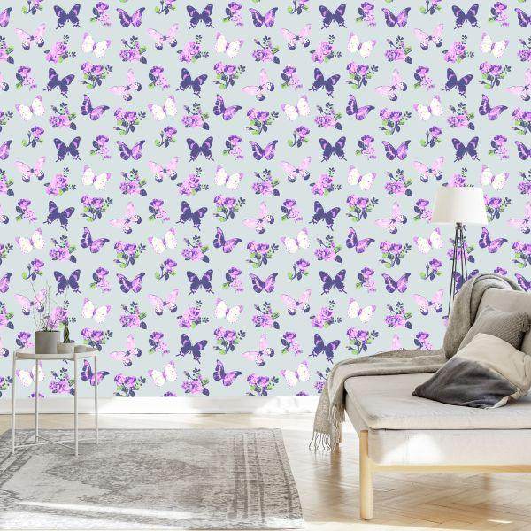 Behang In Vlinders, Rozen, Natuurbloemen Voor De Woonkamer - Afbeelding 3