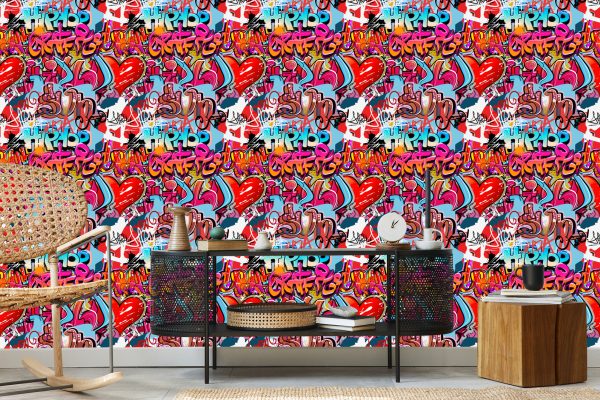 Behang Graffiti Met Tinten Rood - Afbeelding 5