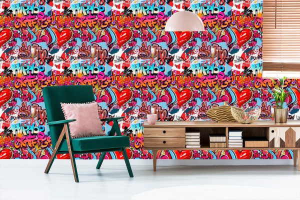Behang Graffiti Met Tinten Rood - Afbeelding 6