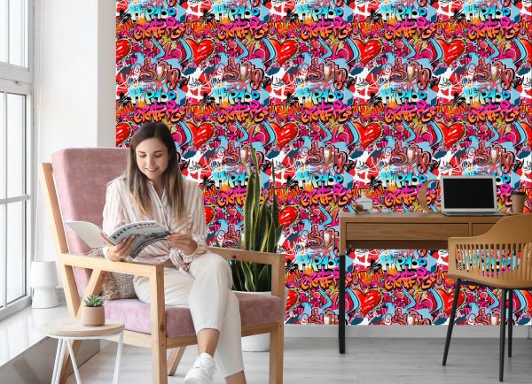Behang Graffiti Met Tinten Rood - Afbeelding 7