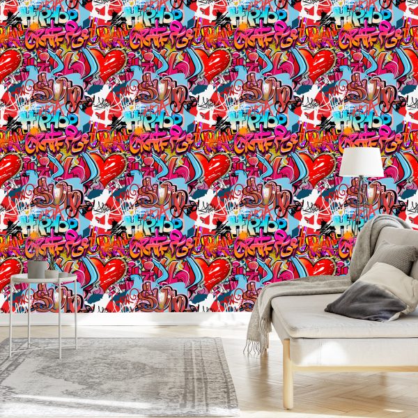 Behang Graffiti Met Tinten Rood - Afbeelding 3