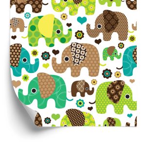 Behang Voor Kinderen, Olifanten, Dieren, Bloemen, Harten