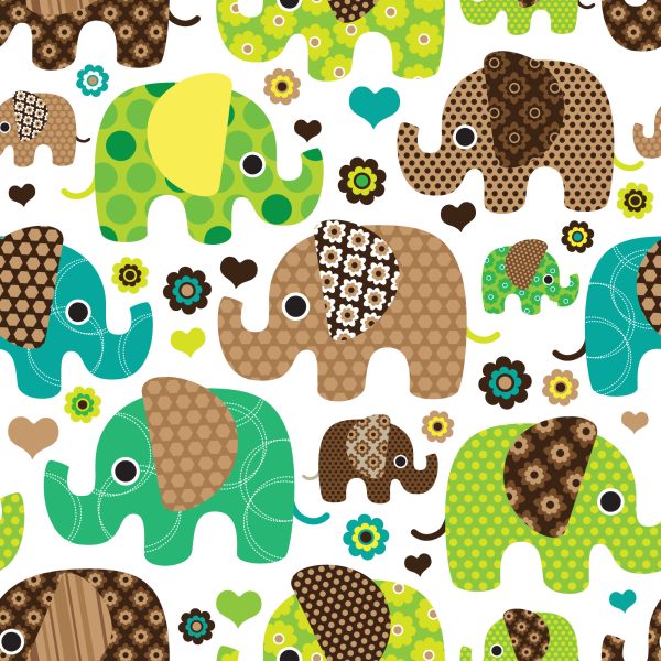 Behang Voor Kinderen, Olifanten, Dieren, Bloemen, Harten - Afbeelding 2