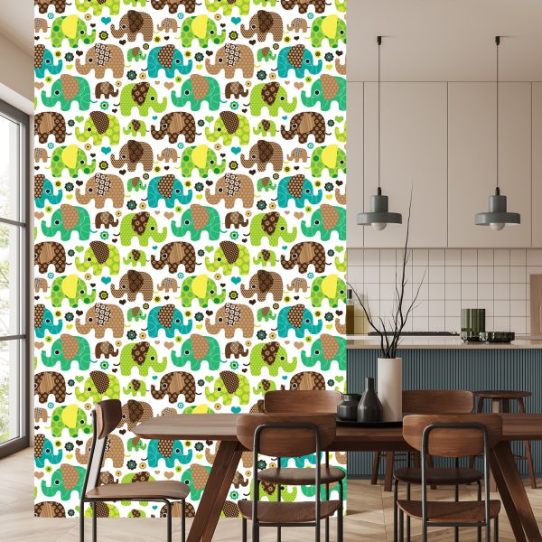 Behang Voor Kinderen, Olifanten, Dieren, Bloemen, Harten - Afbeelding 4