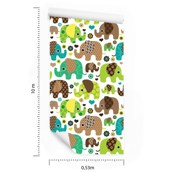Behang Voor Kinderen, Olifanten, Dieren, Bloemen, Harten - Afbeelding 8