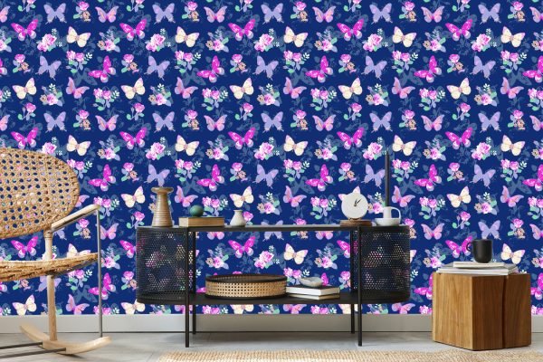 Behang In De Hal, Vlinders, Bloemen, Bladeren, Rozen - Afbeelding 5