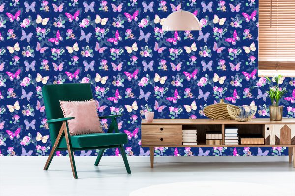 Behang In De Hal, Vlinders, Bloemen, Bladeren, Rozen - Afbeelding 6