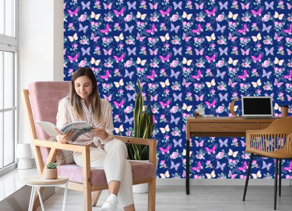Behang In De Hal, Vlinders, Bloemen, Bladeren, Rozen - Afbeelding 7