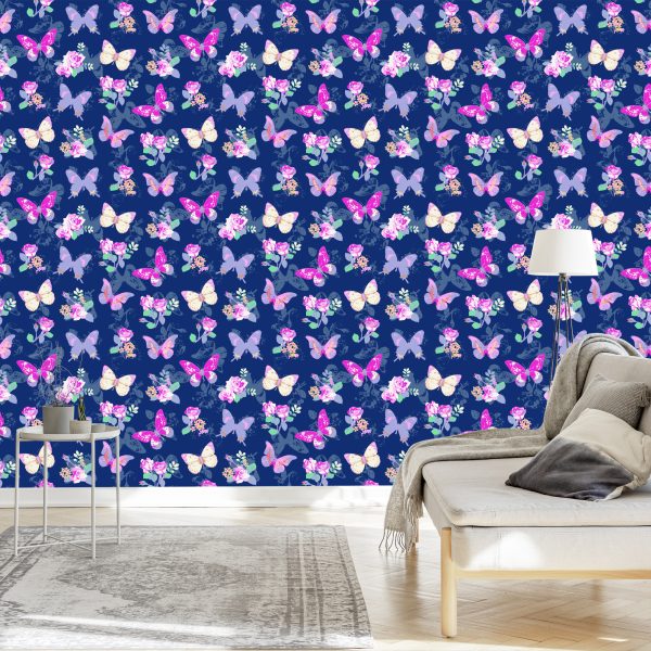 Behang In De Hal, Vlinders, Bloemen, Bladeren, Rozen - Afbeelding 3