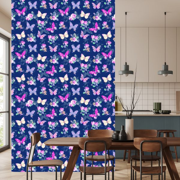 Behang In De Hal, Vlinders, Bloemen, Bladeren, Rozen - Afbeelding 4