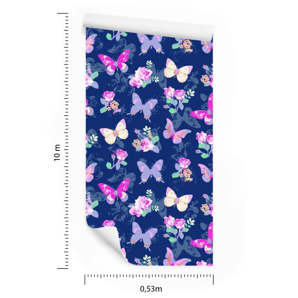 Behang In De Hal, Vlinders, Bloemen, Bladeren, Rozen - Afbeelding 8