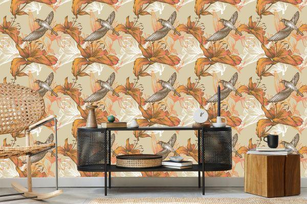 Behang Vogels En Bloemen - Afbeelding 5