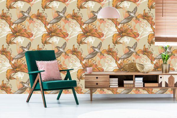 Behang Vogels En Bloemen - Afbeelding 6