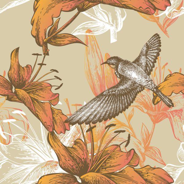 Behang Vogels En Bloemen - Afbeelding 2