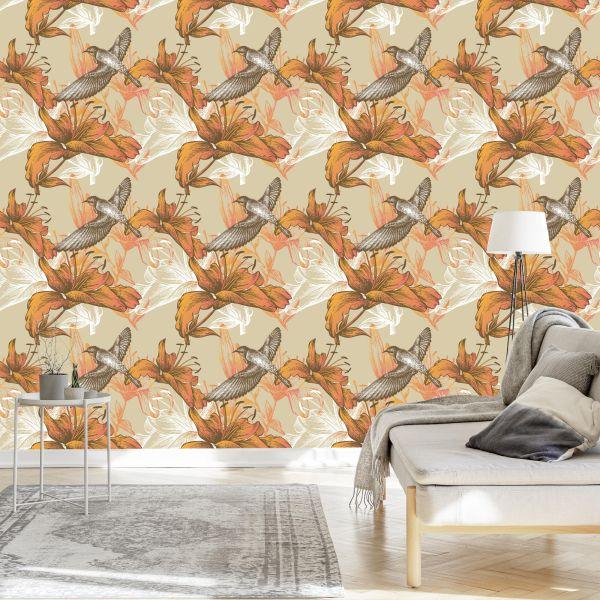 Behang Vogels En Bloemen - Afbeelding 3