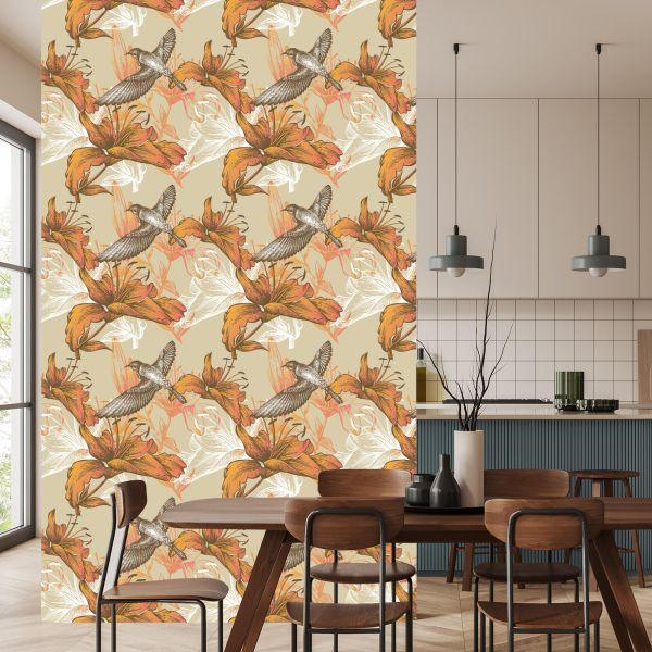 Behang Vogels En Bloemen - Afbeelding 4