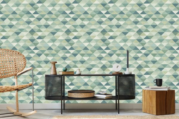 Behang Retro Driehoeken In Groene Tinten - Afbeelding 5