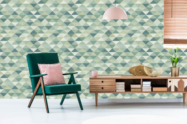 Behang Retro Driehoeken In Groene Tinten - Afbeelding 6