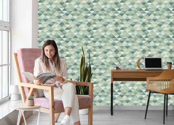 Behang Retro Driehoeken In Groene Tinten - Afbeelding 7