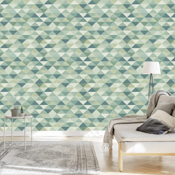 Behang Retro Driehoeken In Groene Tinten - Afbeelding 3