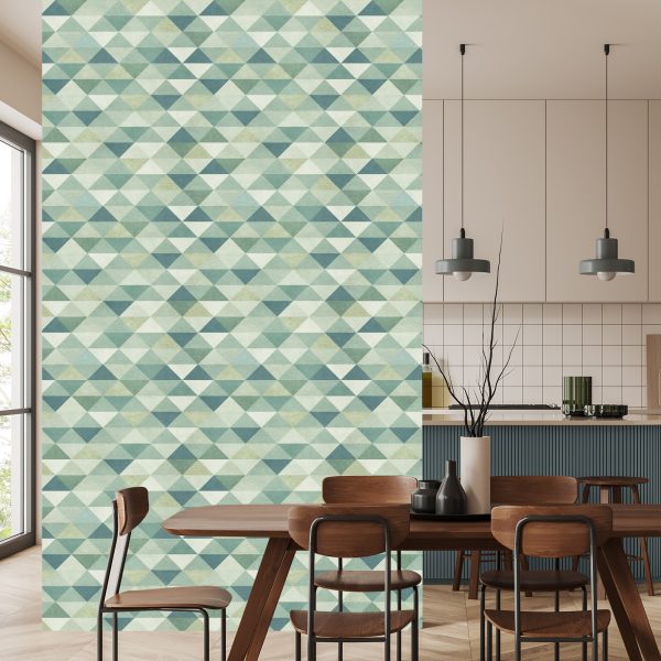 Behang Retro Driehoeken In Groene Tinten - Afbeelding 4