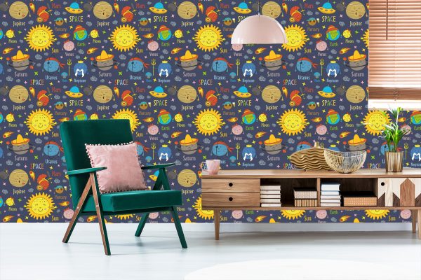 Behang Planeten, Zon En Ufo - Afbeelding 6