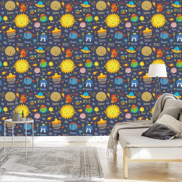Behang Planeten, Zon En Ufo - Afbeelding 3