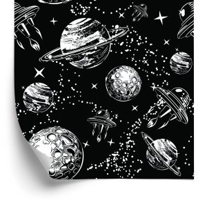 Behang Ruimteschepen Onder Planeten
