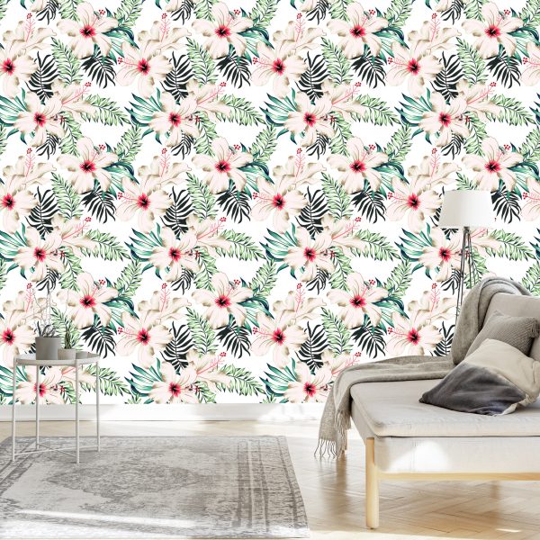 Behang Hibiscus Bloemen - Afbeelding 3