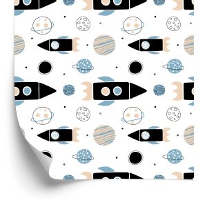 Behang Kleurrijke Raketten En Planeten