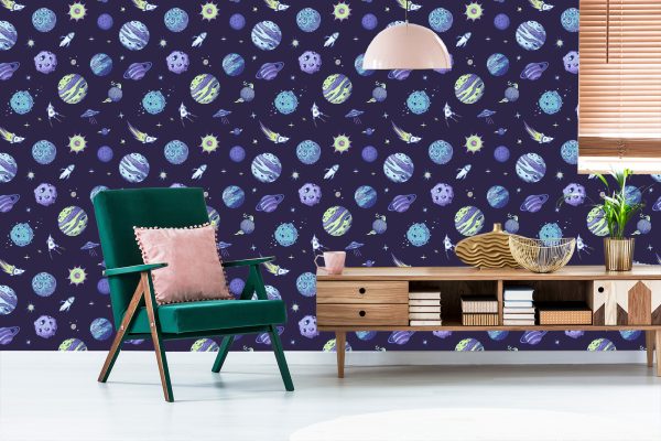 Behang Blauwe Kosmos En Planeten - Afbeelding 6