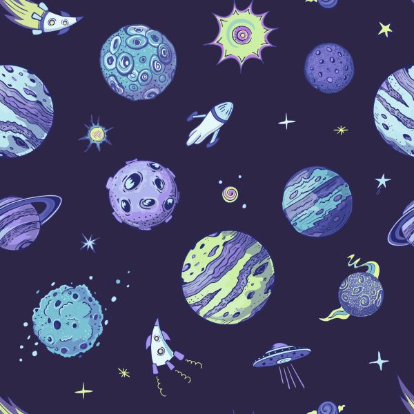 Behang Blauwe Kosmos En Planeten - Afbeelding 2