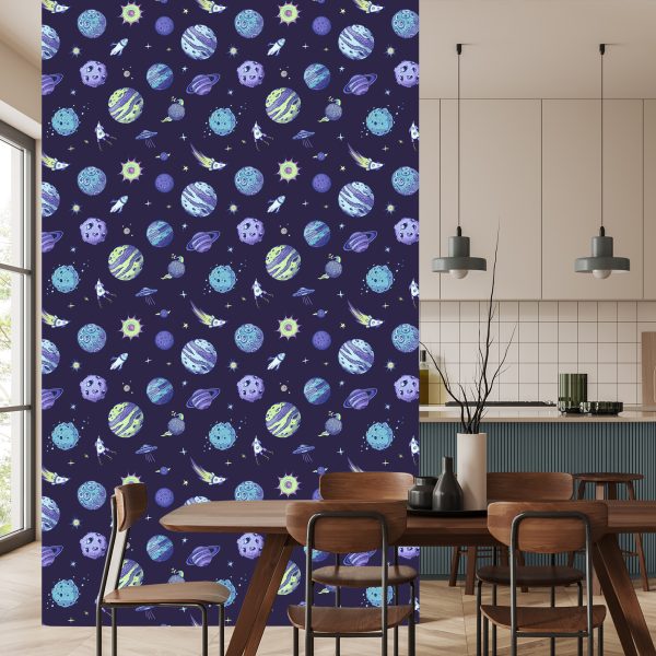 Behang Blauwe Kosmos En Planeten - Afbeelding 4