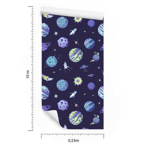 Behang Blauwe Kosmos En Planeten - Afbeelding 8