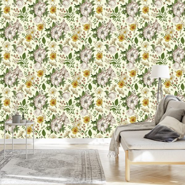 Behang Wilde Rozen En Kamille - Afbeelding 3