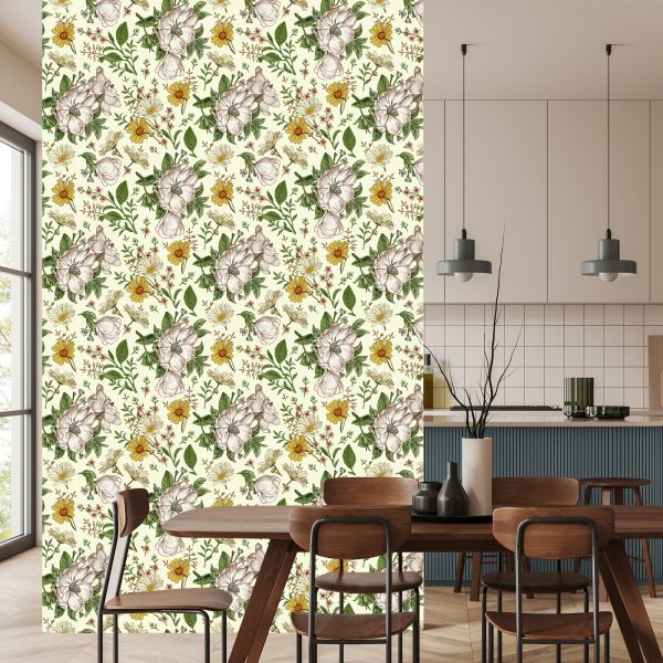 Behang Wilde Rozen En Kamille - Afbeelding 4