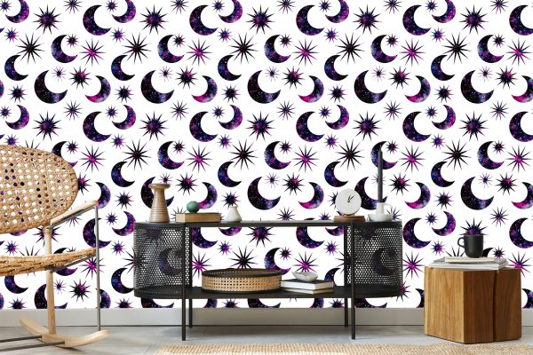 Behang Zon Maan In Galaxy Stijl - Afbeelding 5