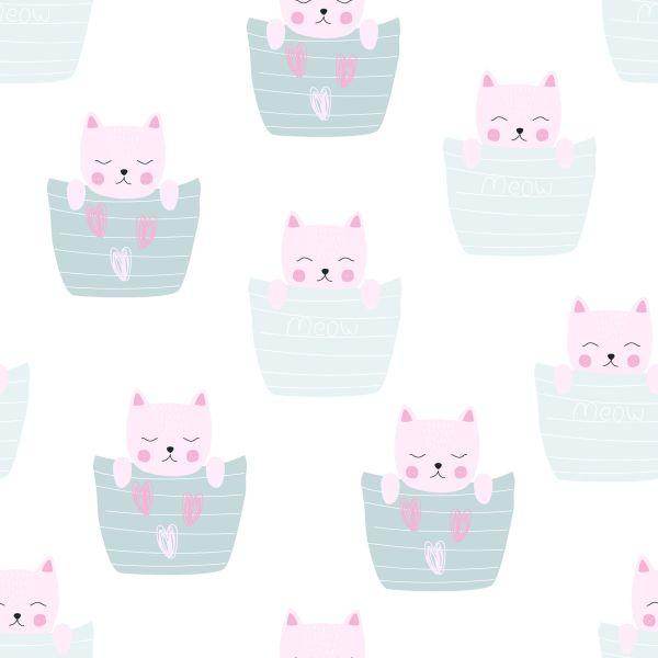 Behang Katten In De Mand - Afbeelding 2