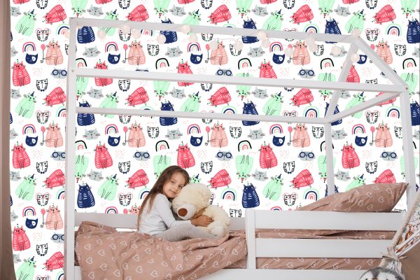 Behang Voor Kinderen - Kleurrijke Katten - Scandinavische Stijl - Afbeelding 7