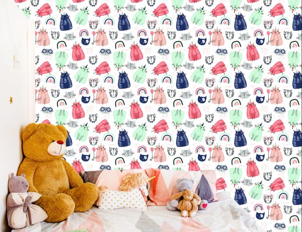 Behang Voor Kinderen - Kleurrijke Katten - Scandinavische Stijl - Afbeelding 6