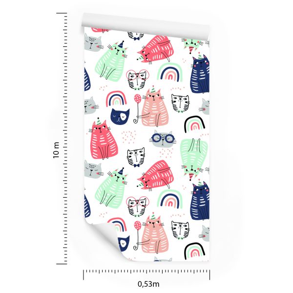 Behang Voor Kinderen - Kleurrijke Katten - Scandinavische Stijl - Afbeelding 8