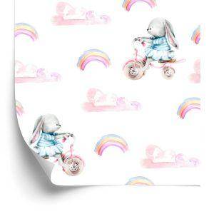 Behang Regenboogkonijntjes En Hartjes