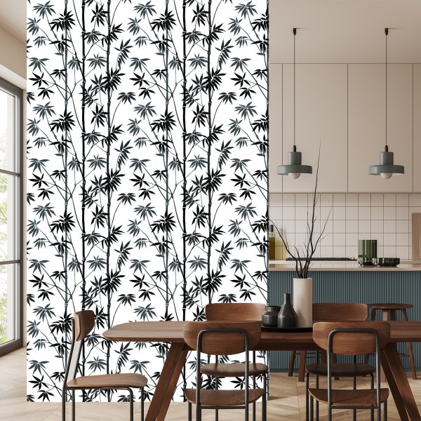 Behang Zwart En Wit Bamboebos - Afbeelding 4