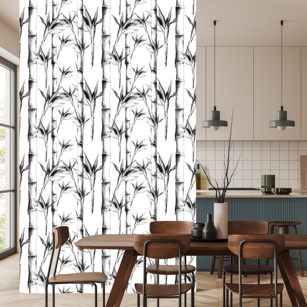 Behang Zwart En Wit Bamboebos - Afbeelding 4