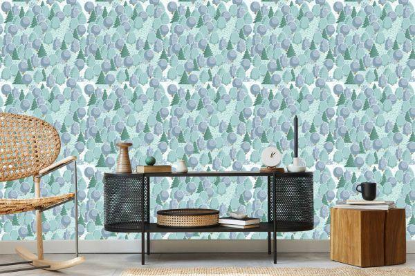 Behang Kleurrijk Bos Met Struiken - Afbeelding 5