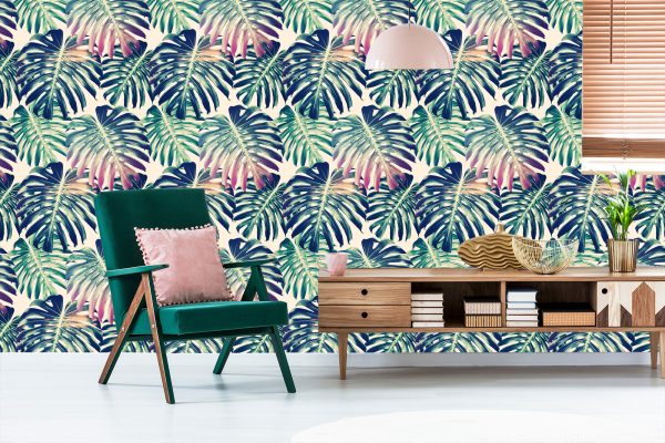 Behang Retro Monstera-Bladeren - Afbeelding 6