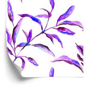 Behang Paarse Aquarelbladeren