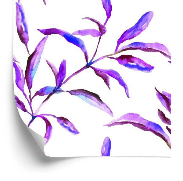Behang Paarse Aquarelbladeren