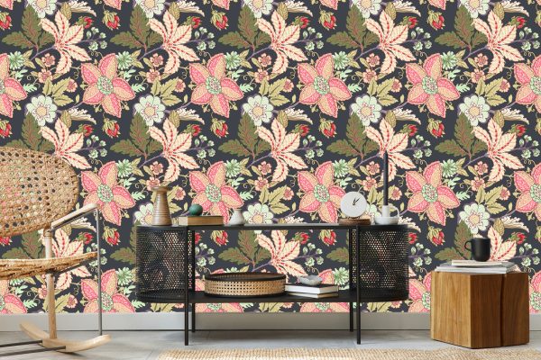 Behang Vintage Bloemen Met Bladeren - Afbeelding 5