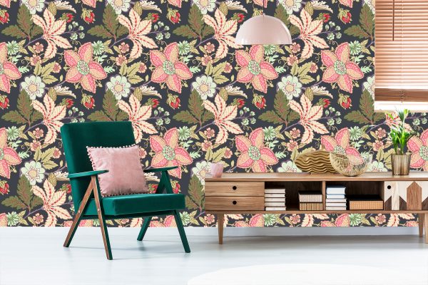 Behang Vintage Bloemen Met Bladeren - Afbeelding 6
